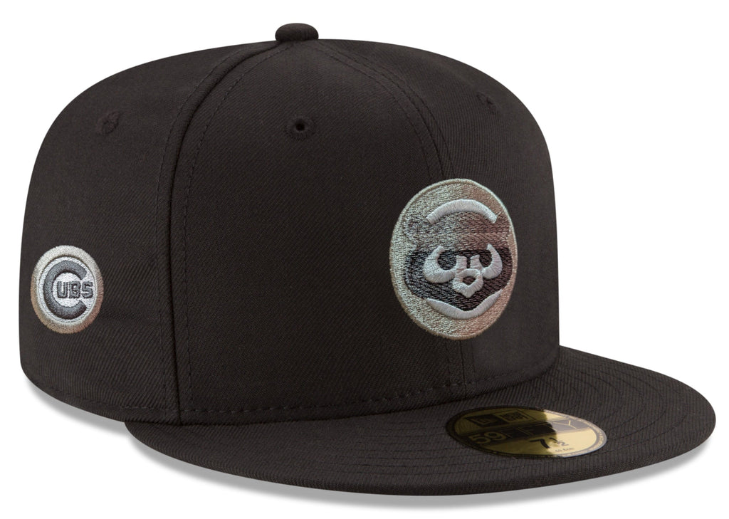 Chicago Cubs New Era Black Static 59FIFTY Fitted Hat product image 1, provided for visual reference and product detail review