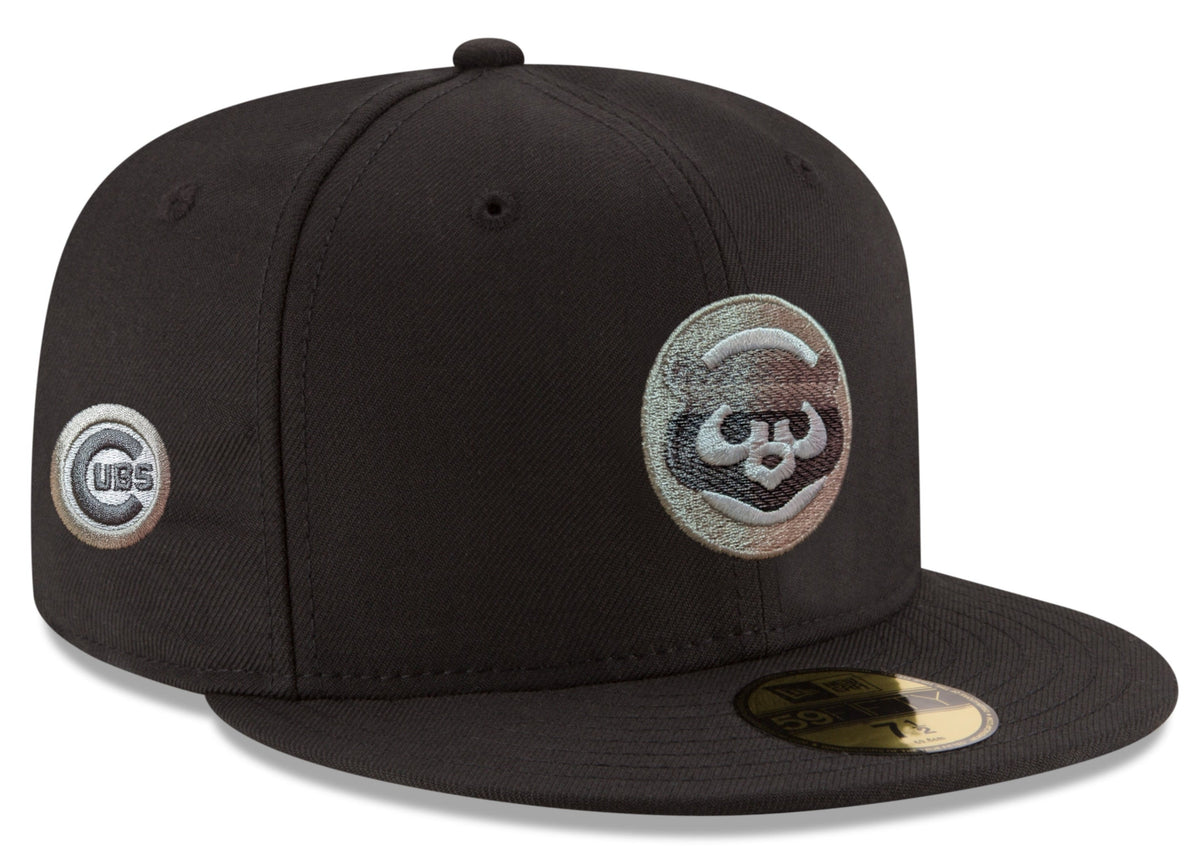Chicago Cubs New Era Black Static 59FIFTY Fitted Hat product image 1, provided for visual reference and product detail review