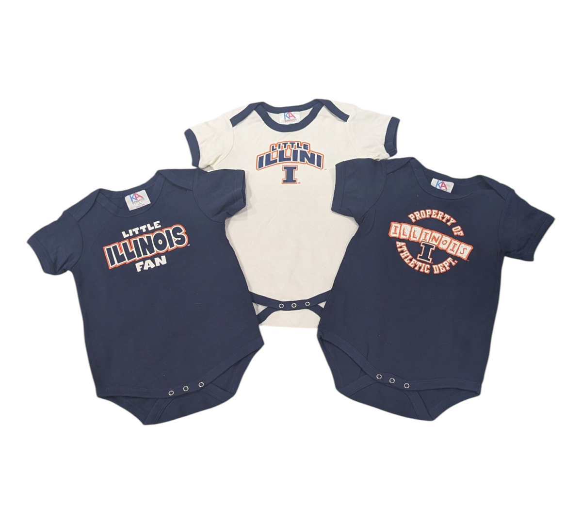 Infant Illinois Fighting Illini Team Color 3 Pack Creeper Set product image 1, provided for visual reference and product