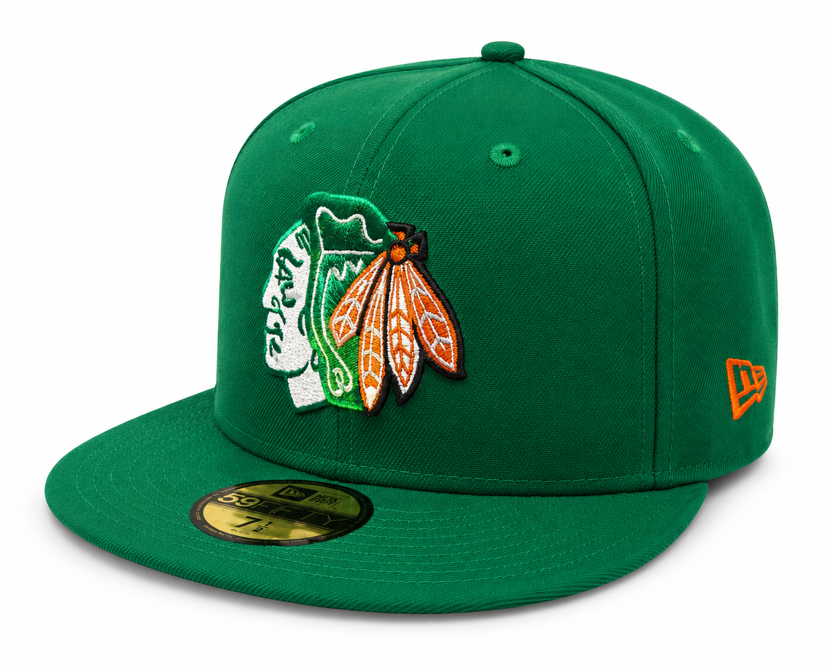 Chicago Blackhawks New Era Kelly Green Irish 59FIFTY Fitted Hat product image 1, provided for visual reference and product