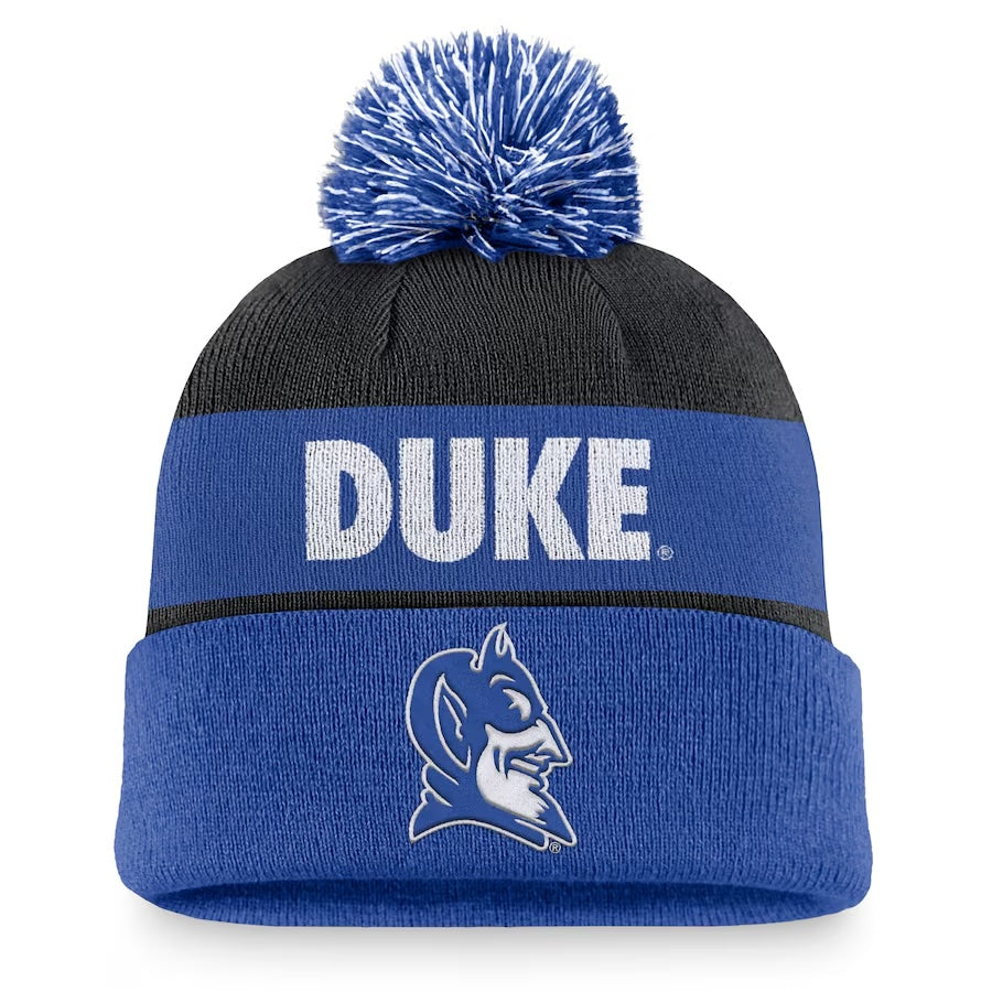 Duke Blue Devils Nike Primetime Peak Cuffed Knit Hat with Pom - Black/Royal product image 1, provided for visual reference