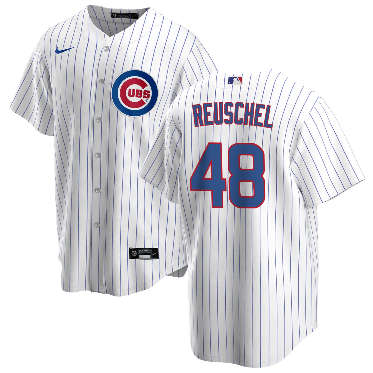 NIKE Men Rick Reushel Chicago Cubs White Home Premium Stitch Replica Jersey product image 1, provided for visual reference