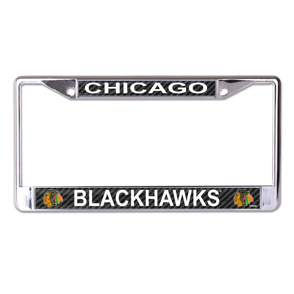 Chicago Blackhawks Wincraft Carbon Fiber Chrome License Plate Frame product image 1, provided for visual reference and