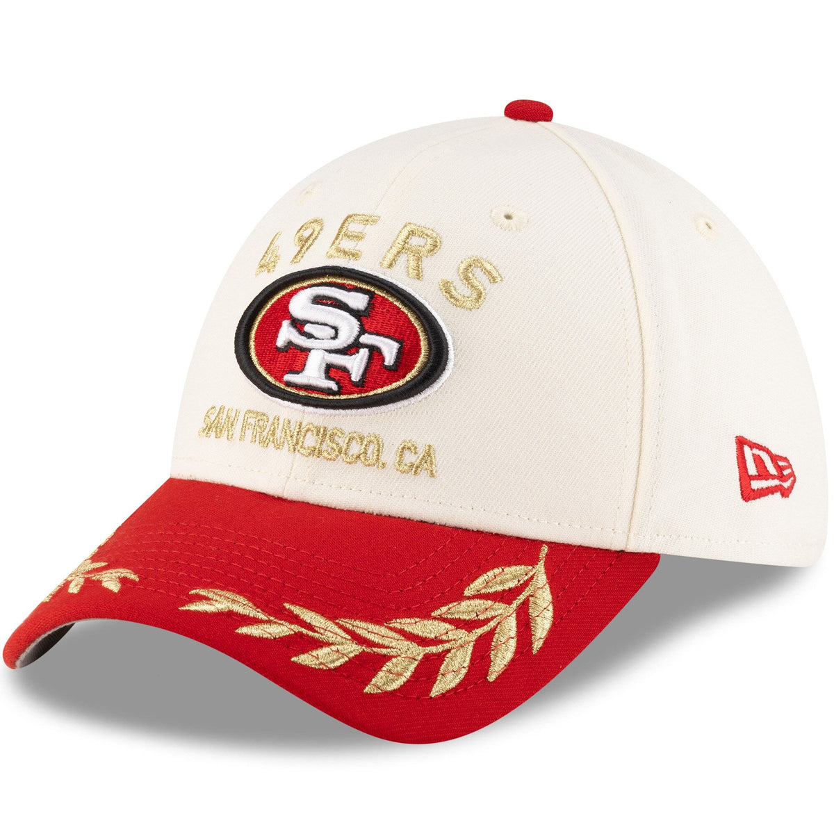 San Francisco 49ers New Era 2025 NFL Draft Cream/Scarlet 39THIRTY Flex Fit Hat for Men product image 1, provided for visual