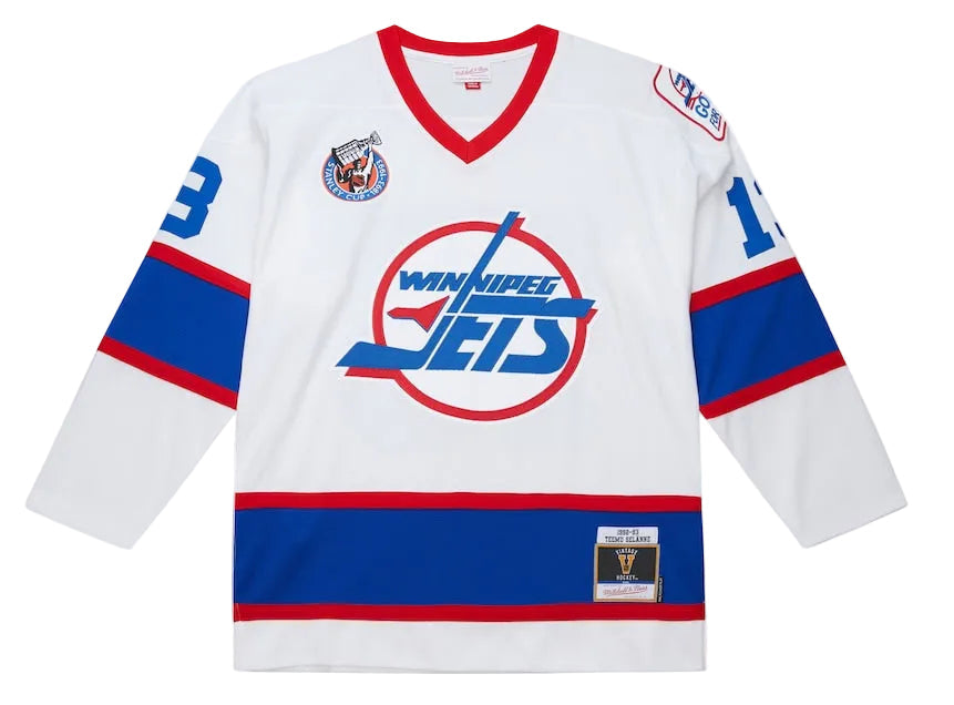 Teemu Selanne Winnipeg Jets 1992-93 White Power Play Jersey for Men product image 2, provided for visual reference and