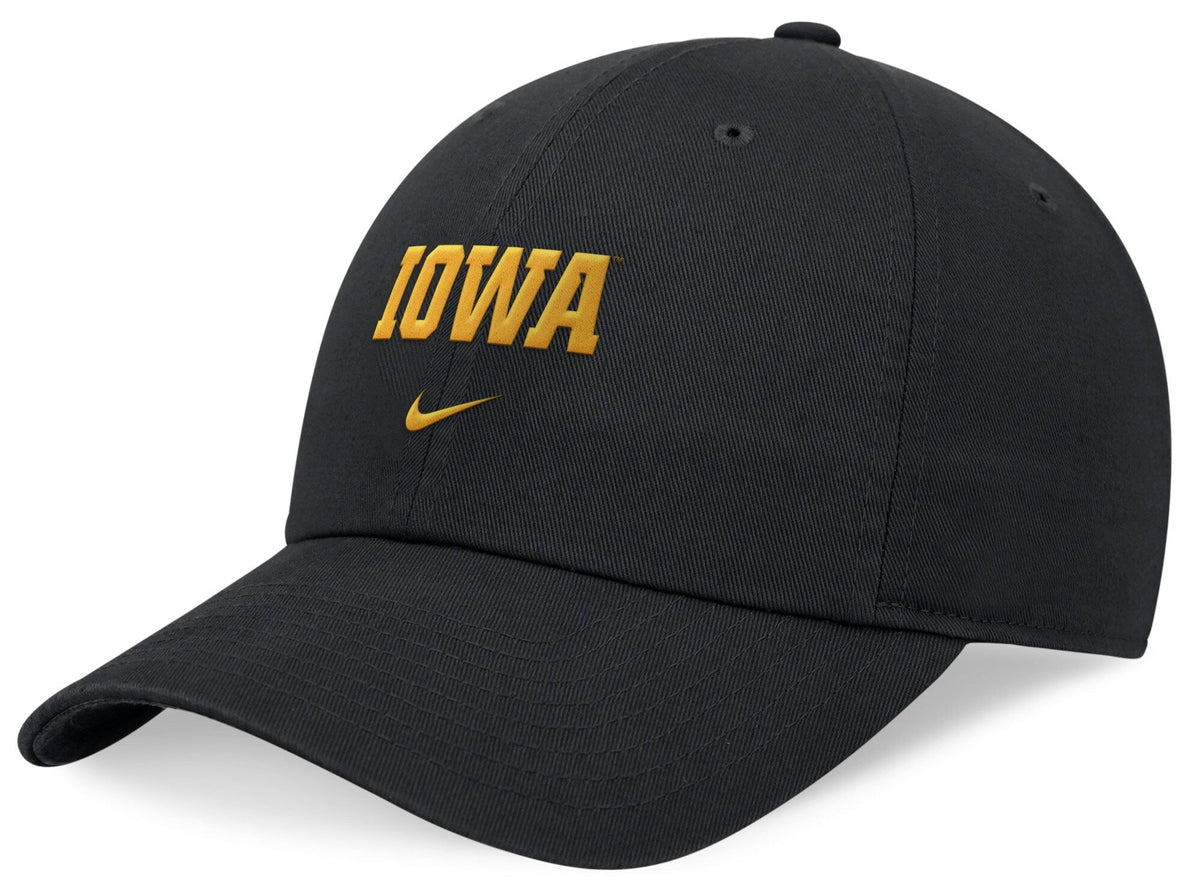 Iowa Hawkeyes Nike Club Black Rise Adjustable Club Hat product image 1, provided for visual reference and product detail