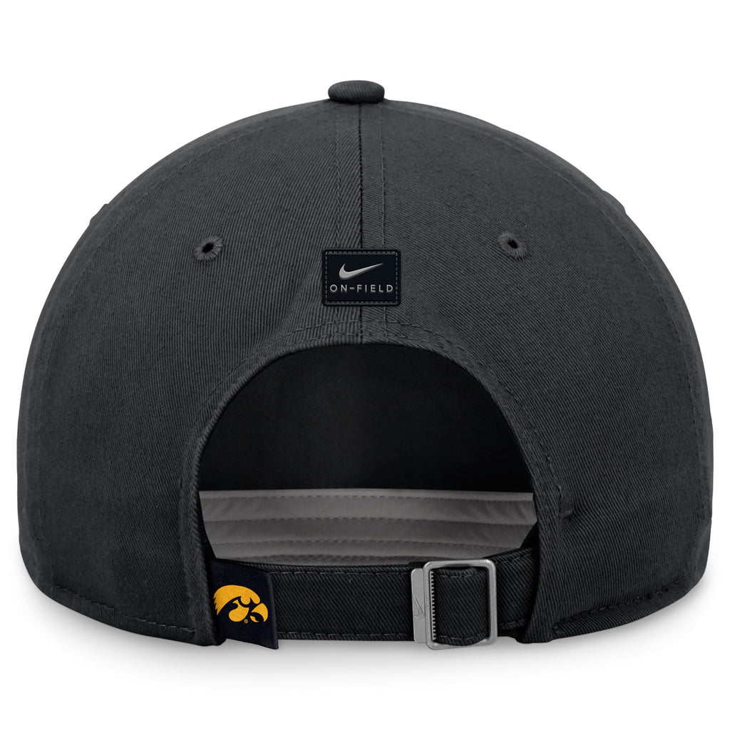 Iowa Hawkeyes Nike Club Black Rise Adjustable Club Hat product image 2, provided for visual reference and product detail