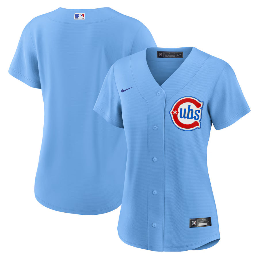 Chicago Cubs Nike Alternate 2 Light Blue Replica Jersey for Women product image 1, provided for visual reference and product