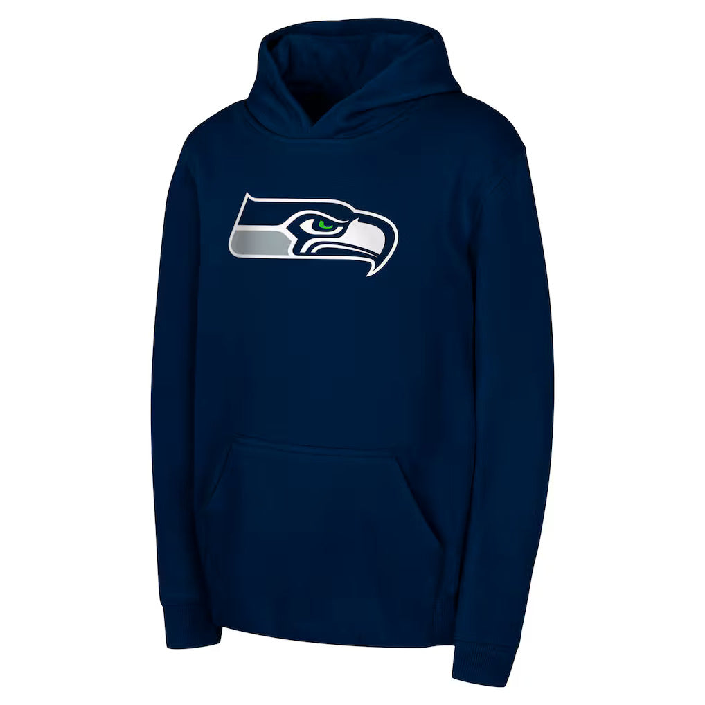 Youth Seattle Seahawks College Navy Team Logo Pullover Hoodie product image 1, provided for visual reference and product