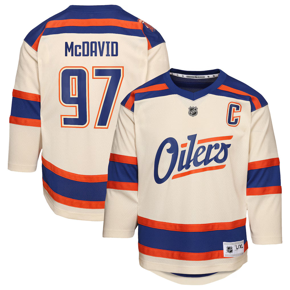 Youth Connor McDavid Edmonton Oilers Light Beige Alternate Replica Player Jersey product image 1, provided for visual