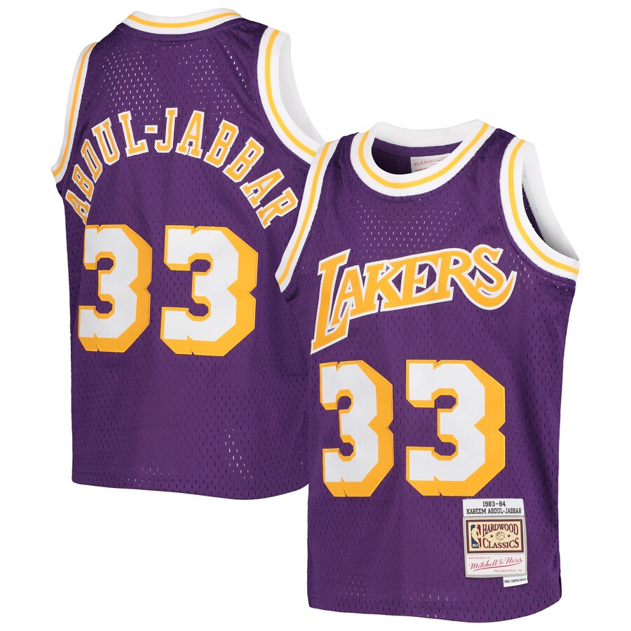 Youth Los Angeles Lakers Kareen Abdul-Jabbar Mitchell & Ness Purple 1983-84 Hardwood Classics Swingman Jersey product image