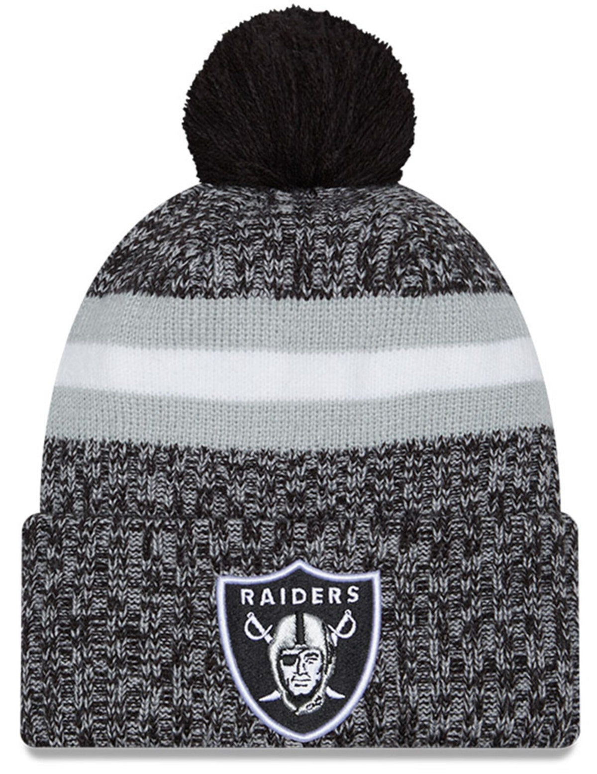Las Vegas Raiders New Era Black 2023 Sideline Cuffed Knit Hat With Pom for Men product image 1, provided for visual