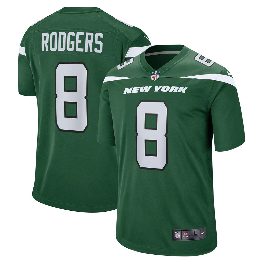 Youth Aaron Rodgers New York Jets Nike Green Game Replica Jersey product image 1, provided for visual reference and product