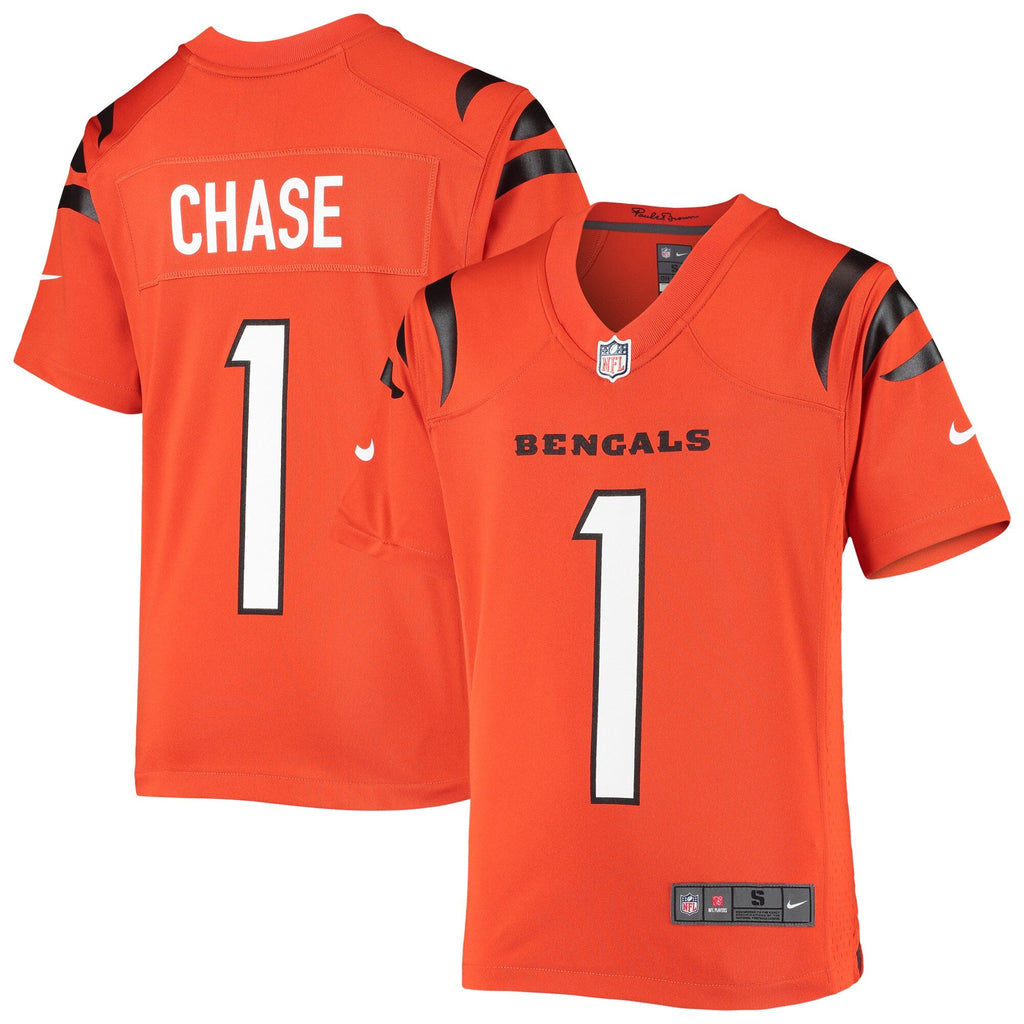 Youth Ja'Marr Chase Cincinnati Bengals Nike Alternate Orange Game Jersey product image 1, provided for visual reference and
