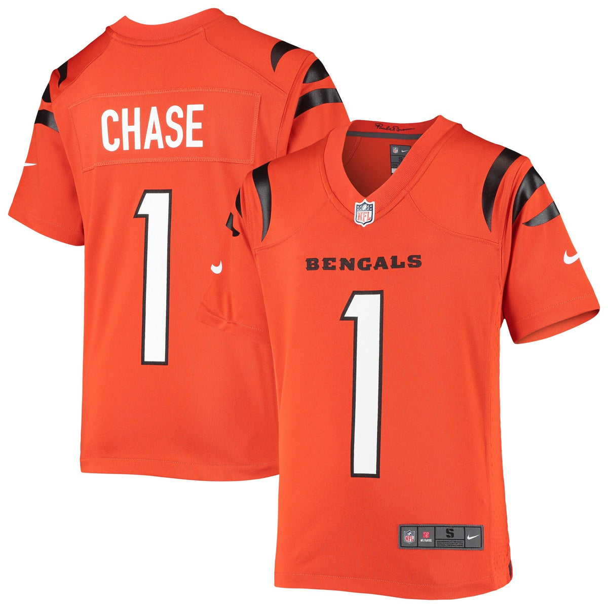 Youth Ja'Marr Chase Cincinnati Bengals Nike Alternate Orange Game Jersey product image 1, provided for visual reference and