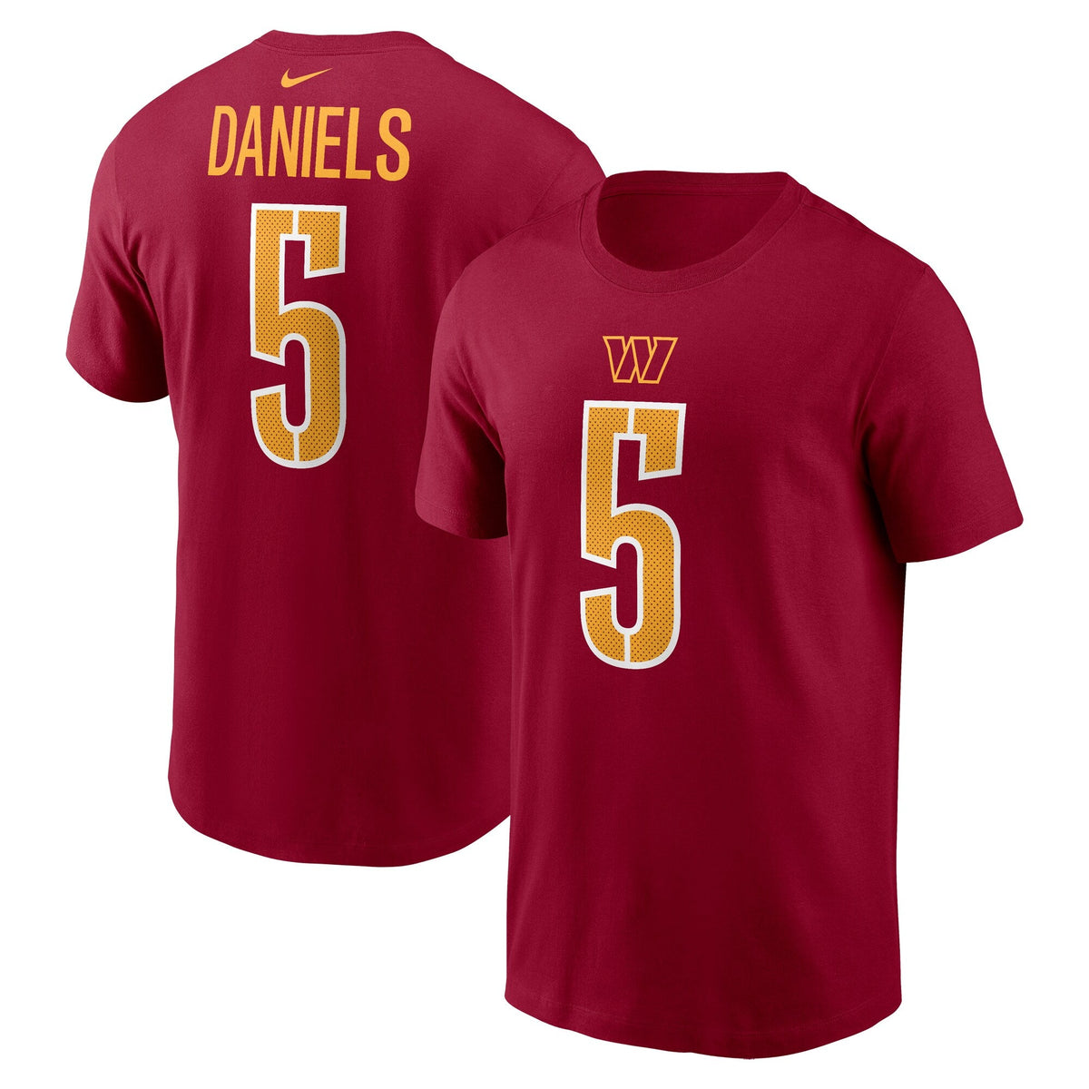 Youth Jayden Daniels Washington Commanders Nike Burgundy FUSE Name and Number T-Shirt product image 1, provided for visual