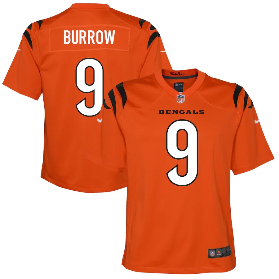 Youth Cincinnati Bengals Joe Burrow Nike Alternate Orange Game Jersey product image 1, provided for visual reference and