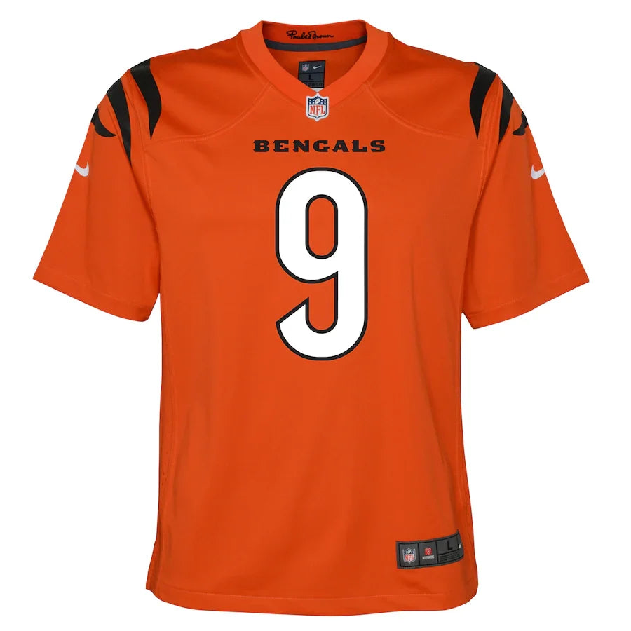 Youth Cincinnati Bengals Joe Burrow Nike Alternate Orange Game Jersey product image 2, provided for visual reference and