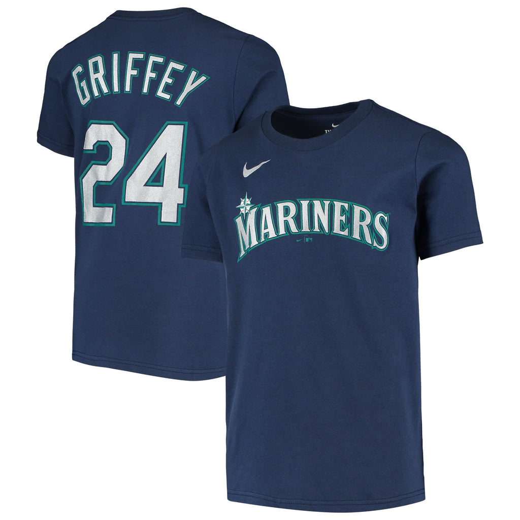 Youth Seattle Mariners Ken Griffey Jr. Nike Navy Blue Name & Number T-Shirt product image 1, provided for visual reference