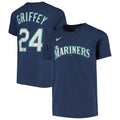 Youth Seattle Mariners Ken Griffey Jr. Nike Navy Blue Name & Number T-Shirt product image 1, provided for visual reference